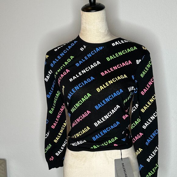 Balenciaga Tops - BALENCIAGA - All Over Logo Cotton Sweater